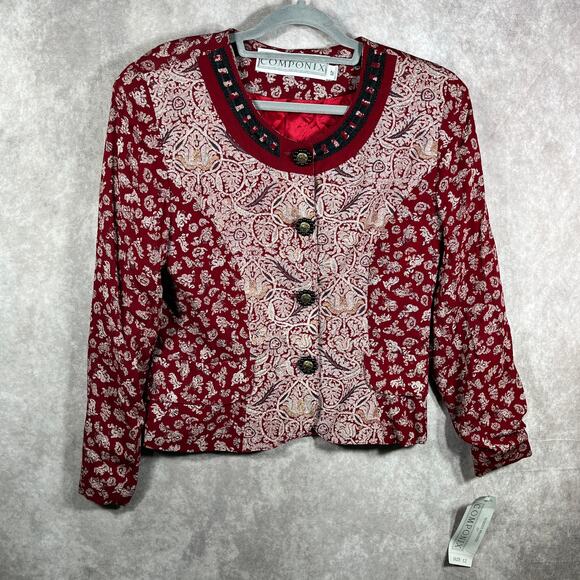 Marsha Brander Jackets & Blazers - Marsha Brander Componix Tapestry Blazer Jacket Womens 12 Red Floral Jacquard NEW